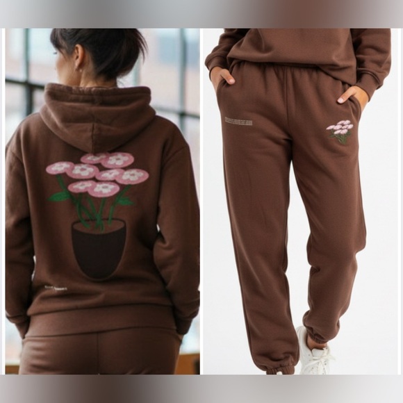 Pangaia Vandy the Pink Brown Jogger Hoodie Oversized Embroidery Set Size Small - Picture 2 of 12